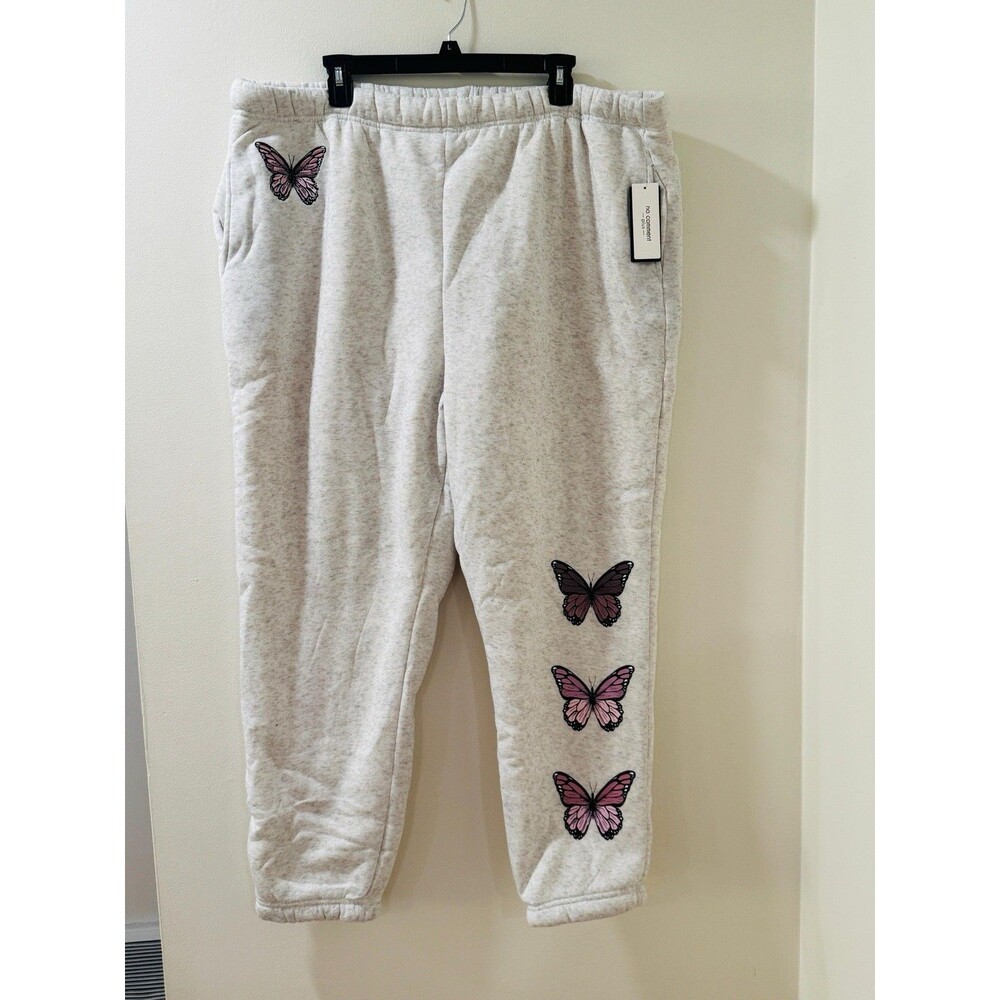 Women’s Light Gray Butterfly 3X Sweat Pants NWT No Comment Plus